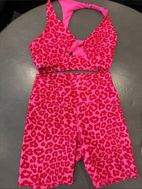 Beach Riot Pink and Red Leopard Print Crop Top